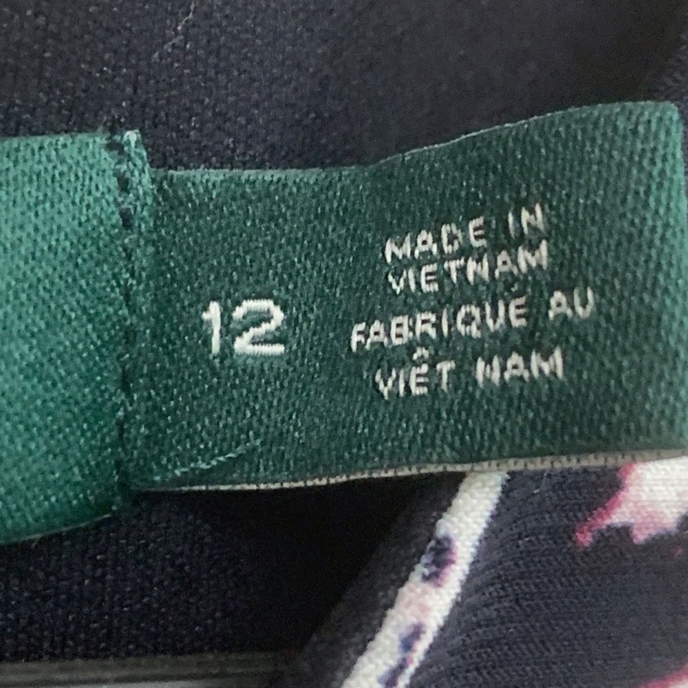 Lauren Ralph Lauren Dress Womens 12 Navy Floral Sleeveless Trapeze Swing Lined - Picture 3 of 10